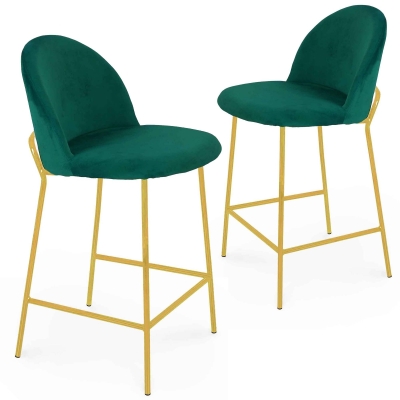 Lot de 2 tabourets de bar design en velours vert