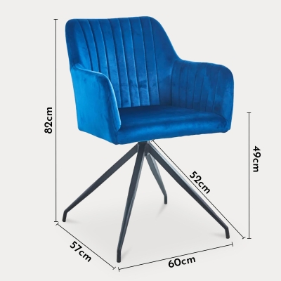 Lot de 2 chaises en velours bleu piètement en métal noir