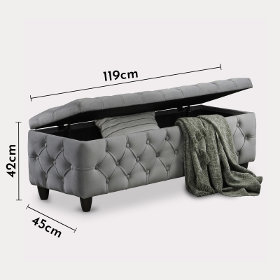 Banquette coffre capitonné en velours gris foncé