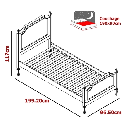 Lit simple 1 personne 90 x 190 cm en bois gris