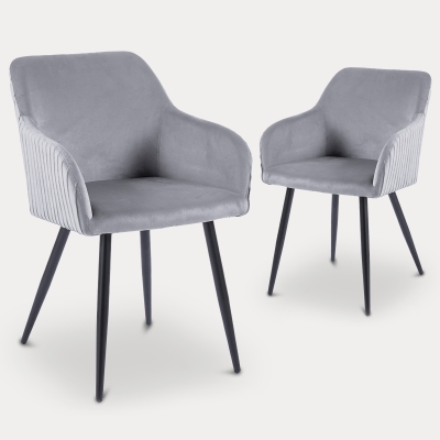 Lot de 2 chaises en velours gris piètement en métal noir