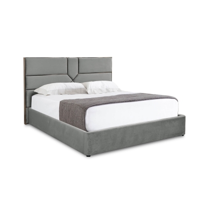 Lit design avec coffre de rangement en velours gris 140x190 cm