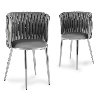 Lot de 2 chaises design en velours gris et pieds argentés