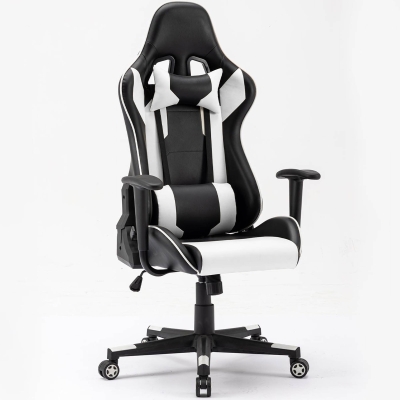 Fauteuil de bureau gamer en simili cuir noir et blanc