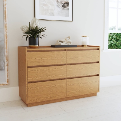 Commode 6 tiroirs en bois couleur chêne