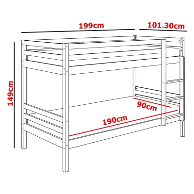 Lit gigogne superposé 3 personnes 90 x 190 cm en bois blanc