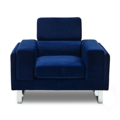 Fauteuil design en velours bleu