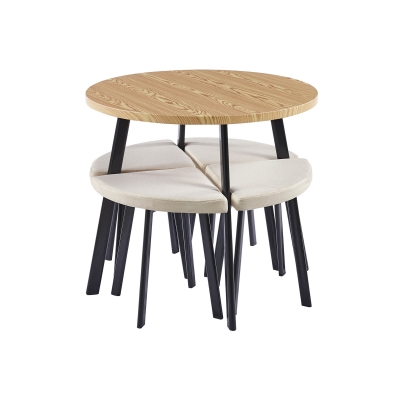 Ensemble table à manger en bois avec 4 tabourets beige