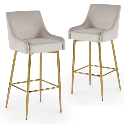 Lot de 2 tabourets de bar design en velours beige