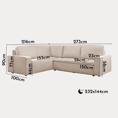 Canapé d'angle convertible en tissu beige - Angle gauche