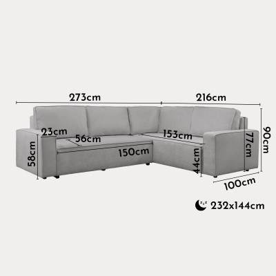 Canapé d'angle convertible en tissu gris clair - Angle droit