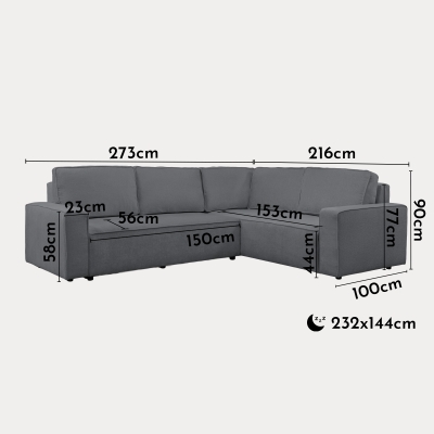 Canapé d'angle convertible en tissu gris foncé - Angle droit