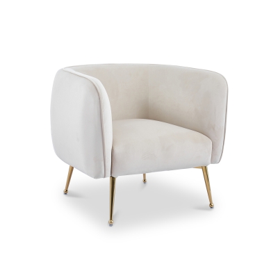 Fauteuil velours beige piètement en métal doré