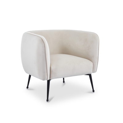 Fauteuil velours beige piètement en métal noir