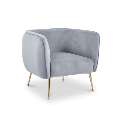 Fauteuil velours gris piètement en métal doré