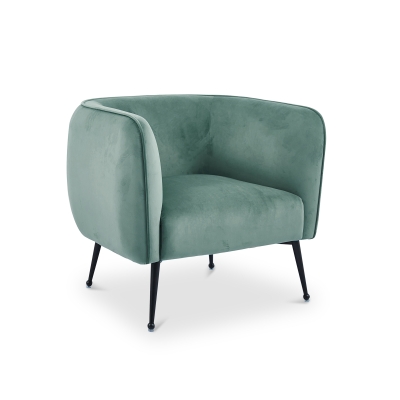 Fauteuil velours vert piètement en métal noir