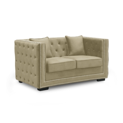 Canapé chesterfield 2 places en velours beige