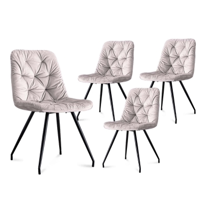 Lot de 4 chaises en velours capitonné beige