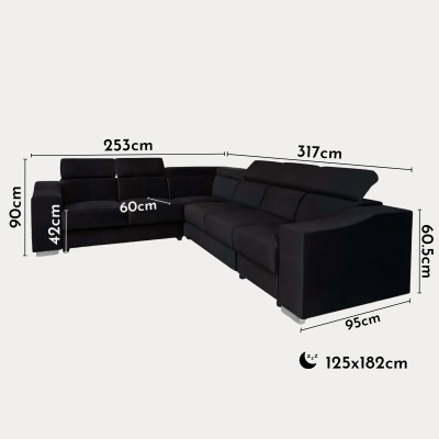 Canapé d’angle convertible réversible en tissu velours  noir