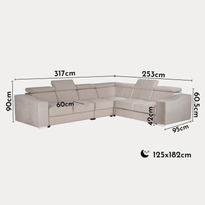 Canapé d’angle convertible réversible en velours beige