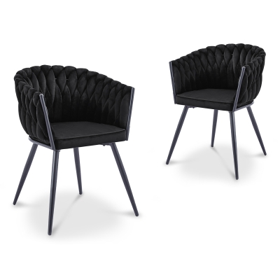 Lot de 2 chaises en velours noir pieds en métal noir