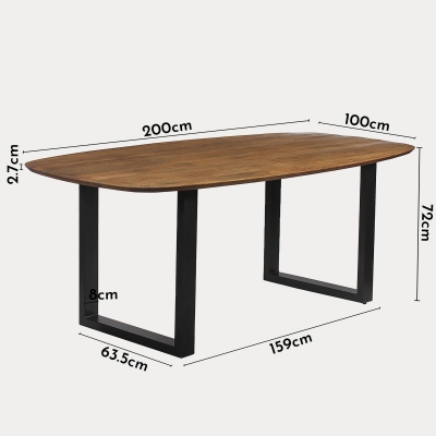 Table à manger rectangulaire bois foncé piètement métal noir