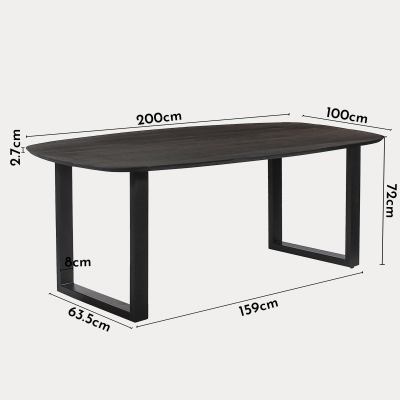 Table à manger rectangulaire bois noir piètement métal noir