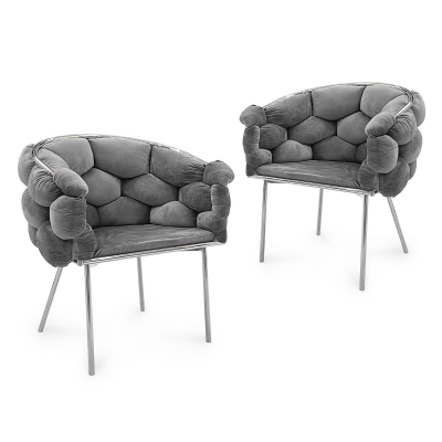 Lot de 2 chaises design en velours gris et pieds argentés