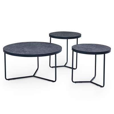 Lot de 3 tables basses rondes piètement en métal noir