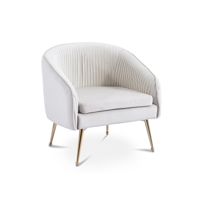 Fauteuil cabriolet en velours plissé beige pieds en métal doré