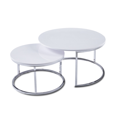 Lot de 2 tables basses rondes gigognes blanches