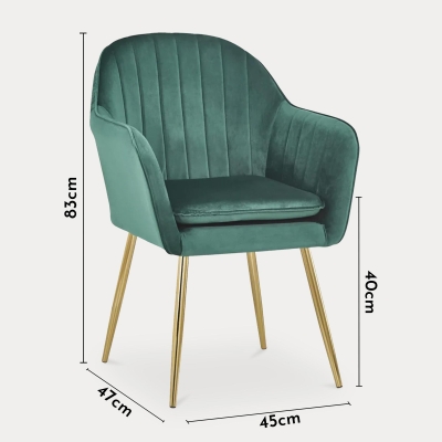 Lot de 2 chaises design avec accoudoirs en velours vert