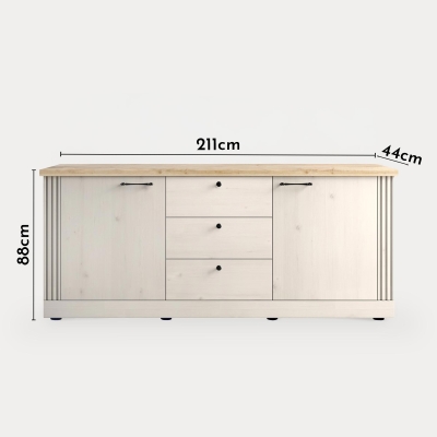 Buffet 2 portes 3 tiroirs couleur chêne blanc et bois clair