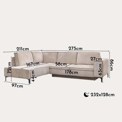 Canapé d'angle convertible en tissu beige - Angle gauche