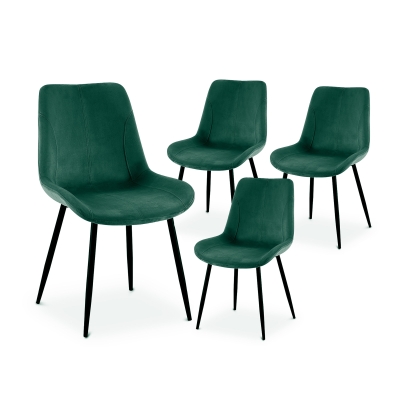 Lot de 4 chaises en velours vert pieds en métal noir