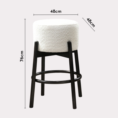 Lot de 2 tabourets effet peau de mouton blanc et bois noir