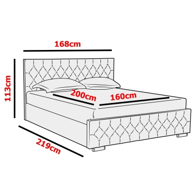 Lit double capitonné 160x200 cm avec coffre en velours gris