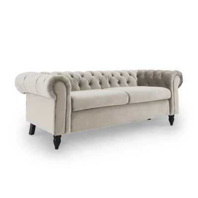 Canapé 3 places chesterfield en velours beige