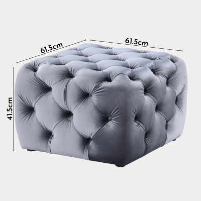 Pouf carré capitonné en velours gris