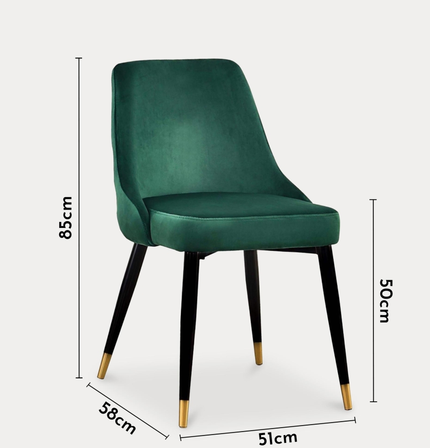 Lot de 2 chaises en velours vert dossier capitonné