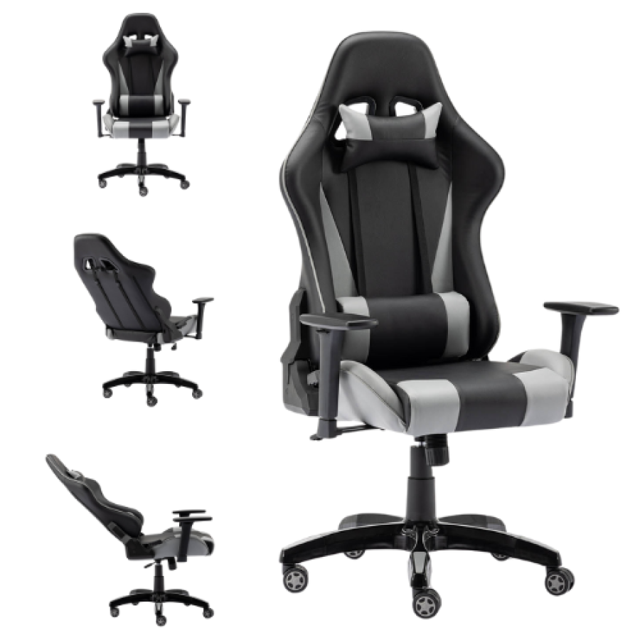 Fauteuil de gamer en simili cuir noir et gris