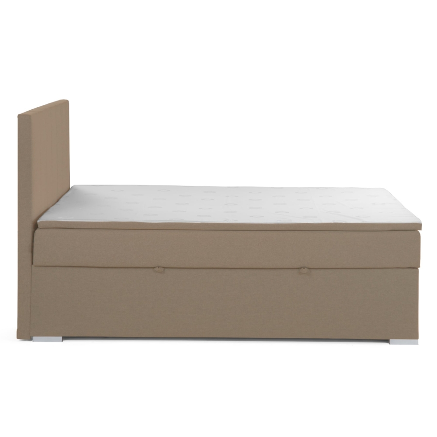 Lit boxspring 180x200 avec coffre de rangement en tissu beige