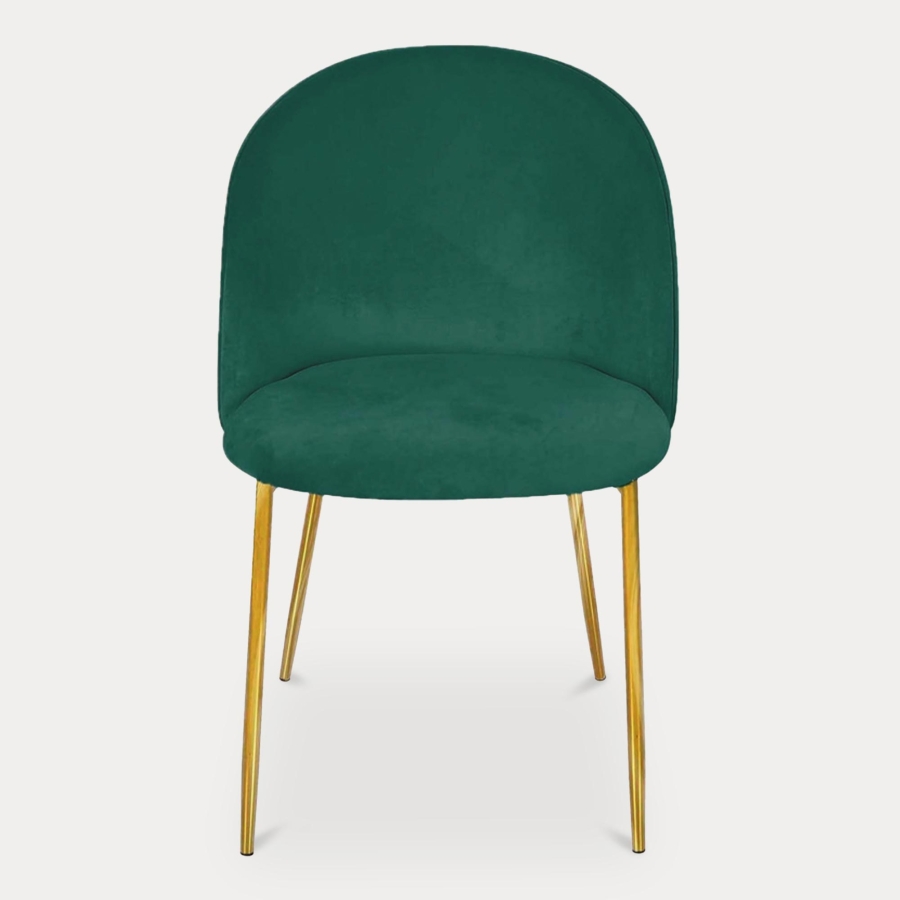 Lot de 2 chaises design en velours vert et pieds dorés