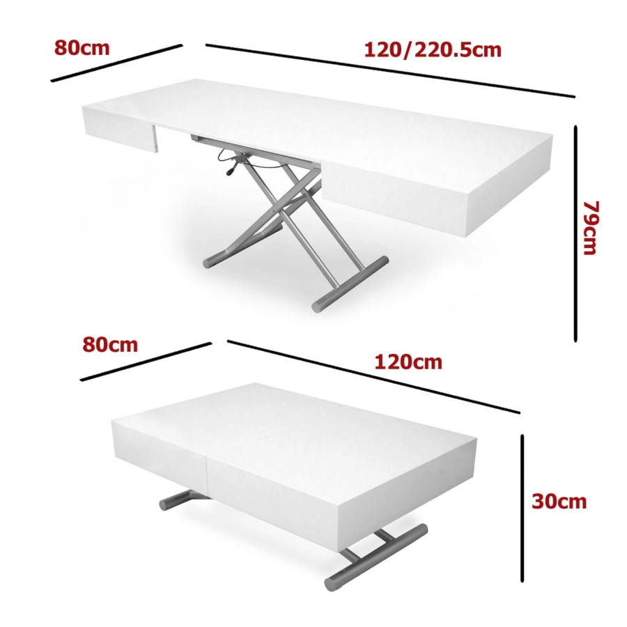 Table basse laquée blanc relevable extensible