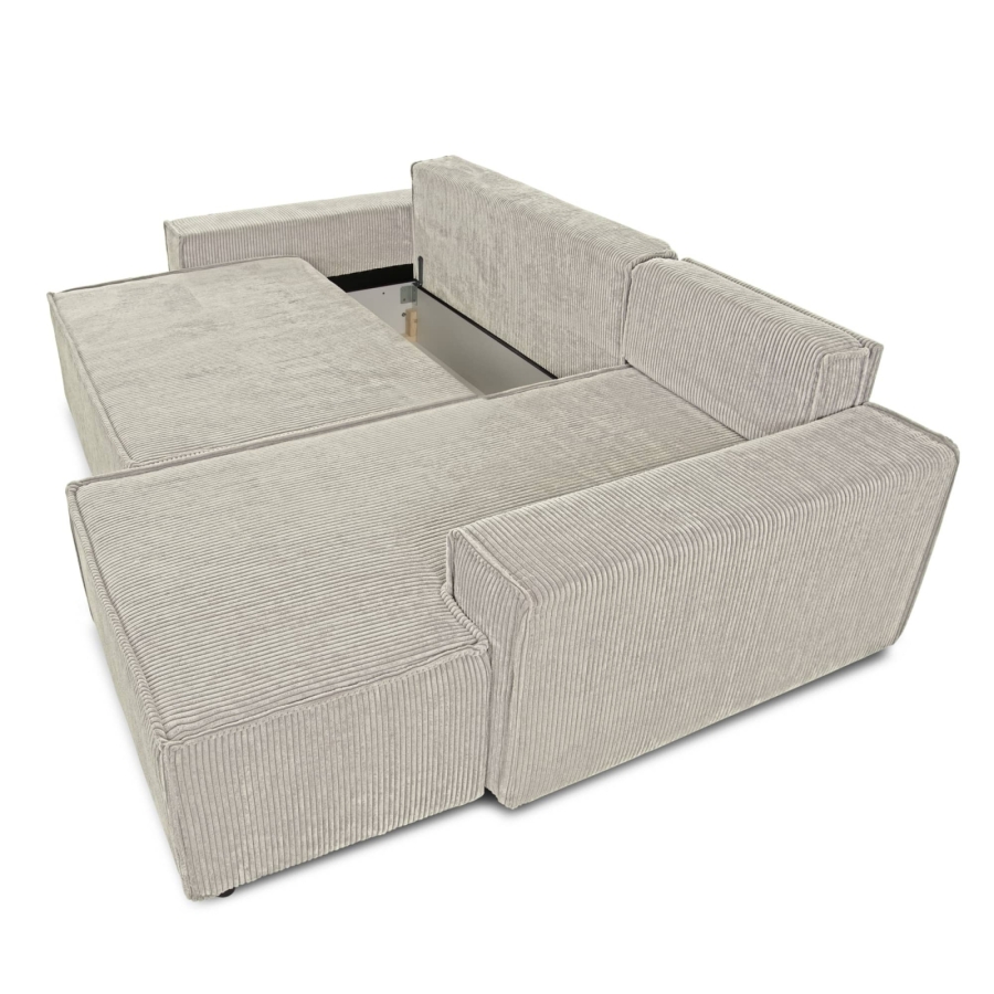 Canapé d'angle droit convertible avec coffre en velours côtelé beige