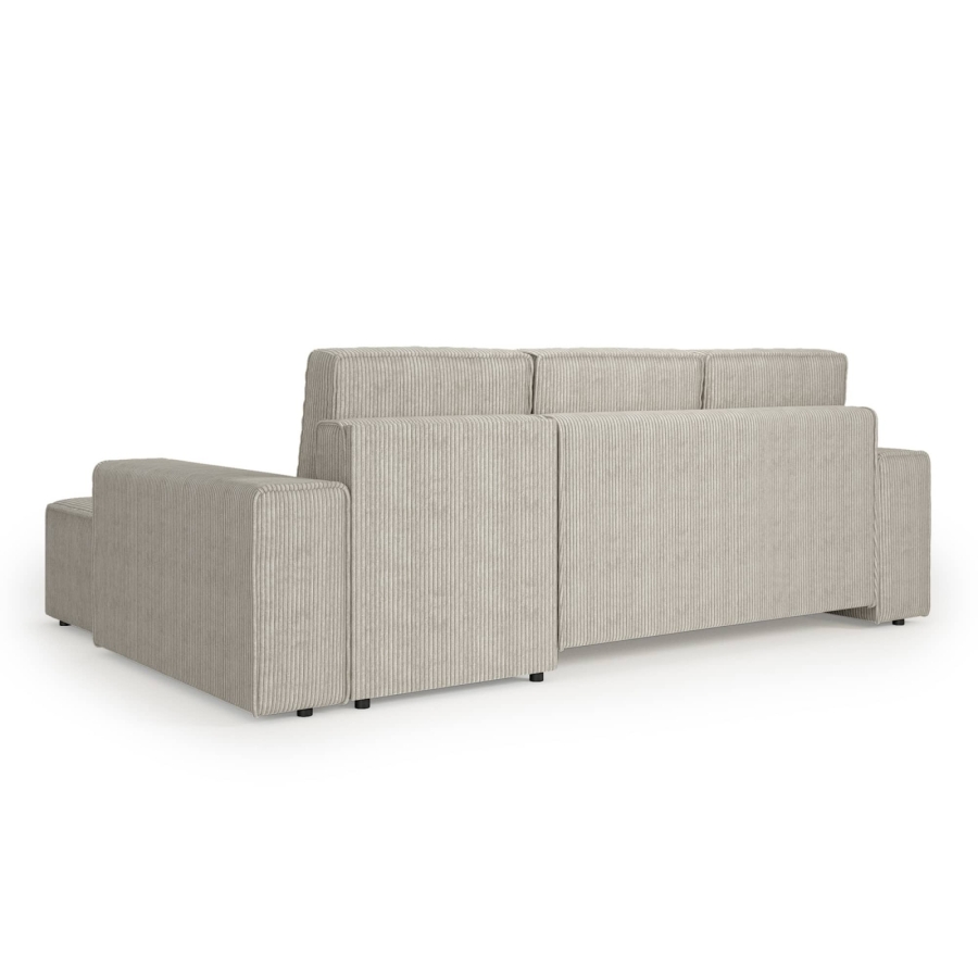 Canapé d'angle droit convertible avec coffre en velours côtelé beige