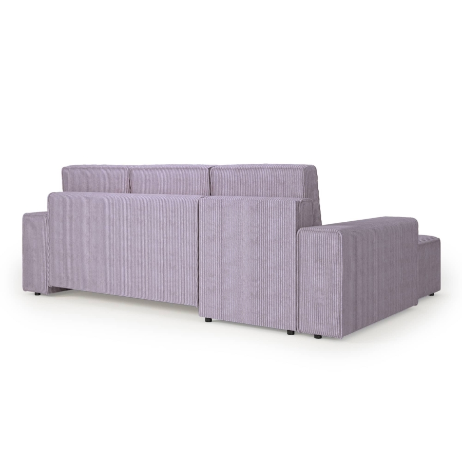 Canapé d'angle gauche convertible avec coffre en velours cotelé lilas