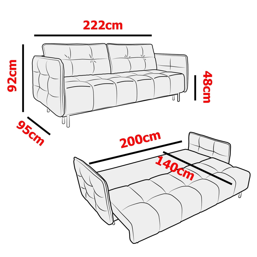 Canapé convertible 3 places avec coffre de rangement en tissu bleu