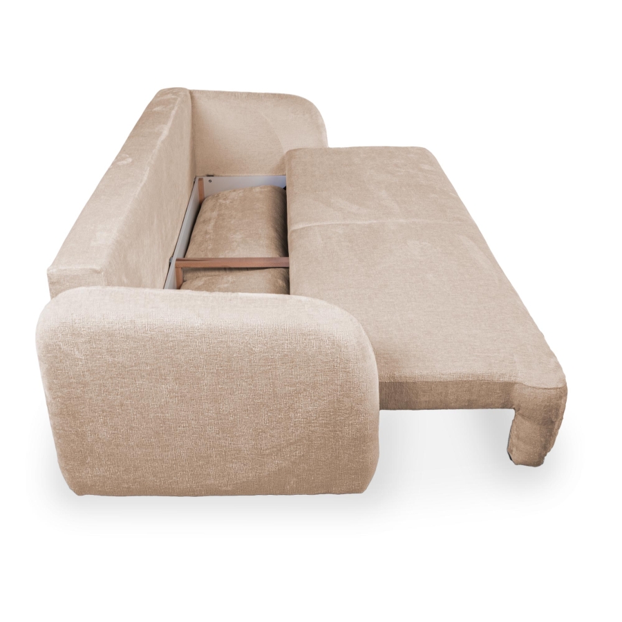 Canapé 3 places convertible avec coffre en tissu beige