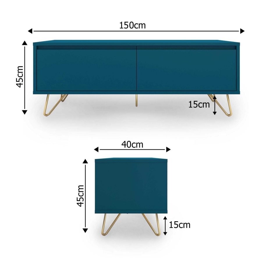 Meuble TV XXL bleu composé de 1 tiroir et 1 porte design